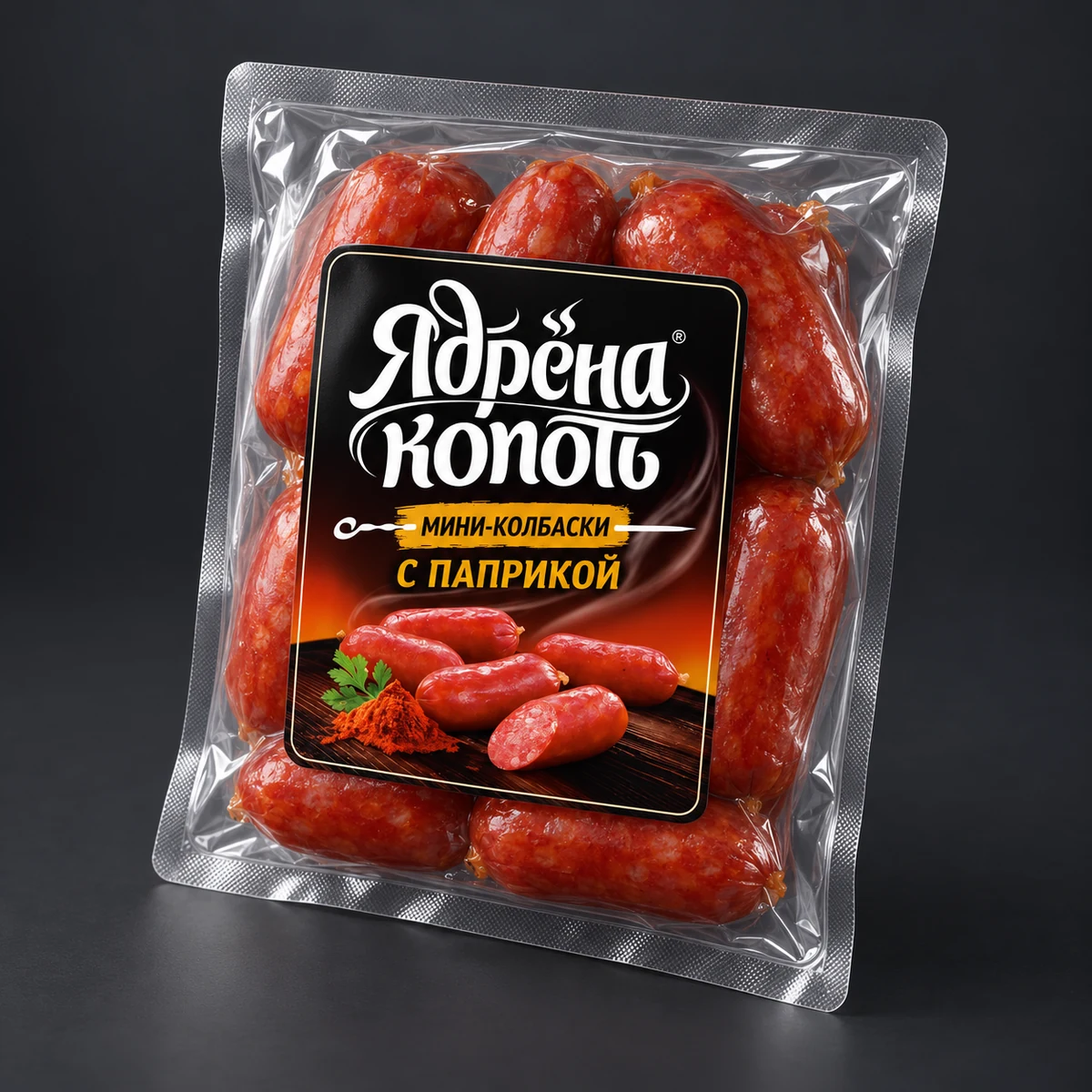 Ядрёна копоть — Оформление упаковки мясной продукции. Визуализация по макету заказа.