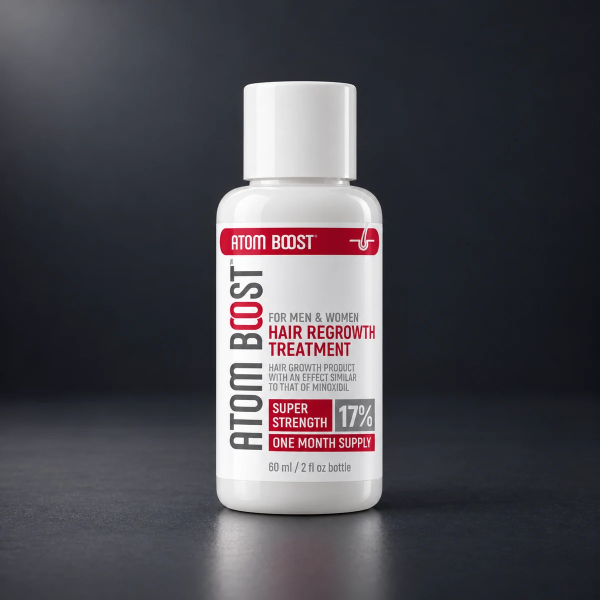 Atom Boost — Этикетка для косметического средства ухода за волосами. Визуализация по макету заказа.